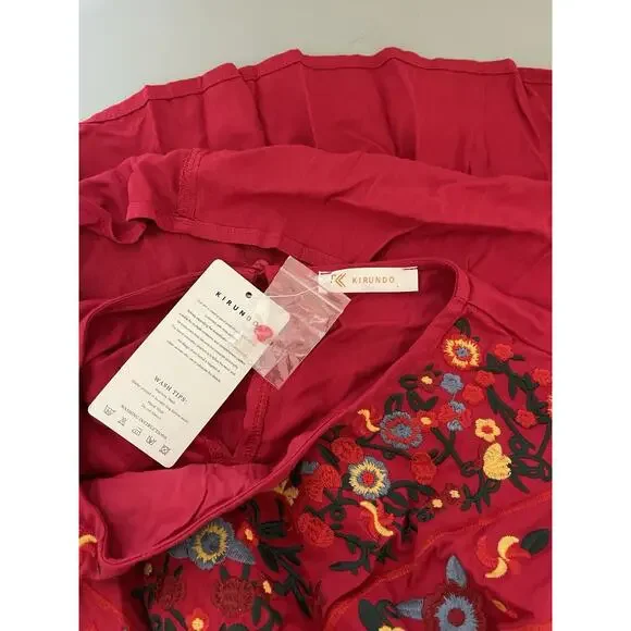 KIRUNDO Women's 2024 Summer Boho Floral Embroidered Mini Babydoll Dress Large - Picture 5 of 9